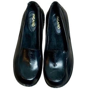 Ingaro Womens Size-10M Black Leather Slip On Loafers Low Wedge Comfort Shoes